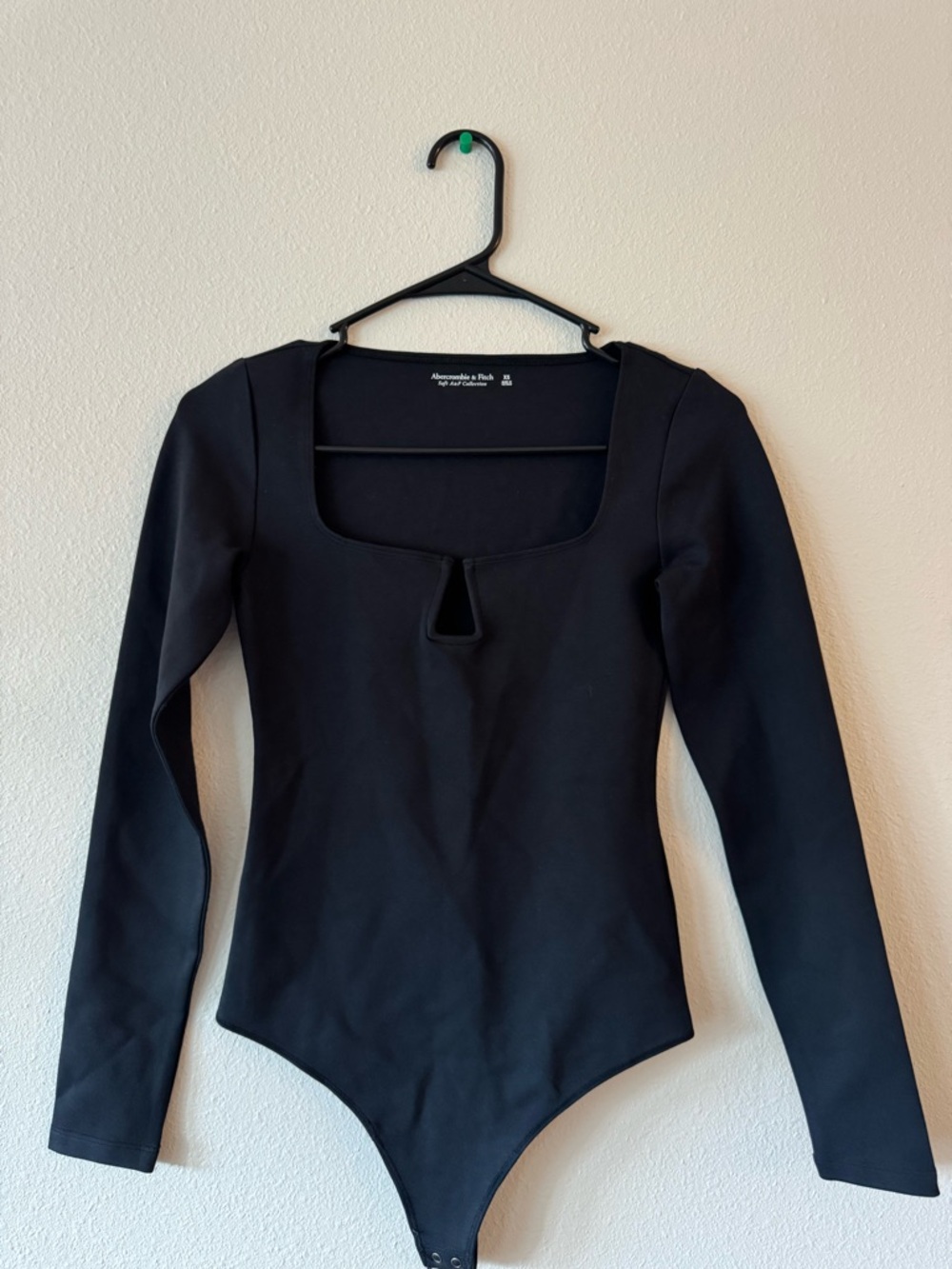 Abercrombie & Fitch Black Long-Sleeve Square-Neck Bodysuit with Keyhole